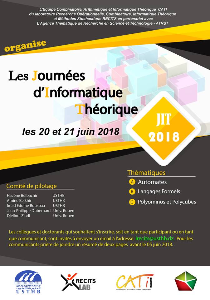 Journées d&rsquo;informatique théorique les 20 et 21 juin 2018