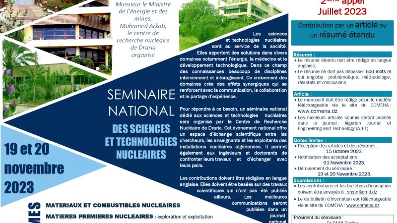 Séminaire National des Sciences et TECHNOLOGIES Nucléaires